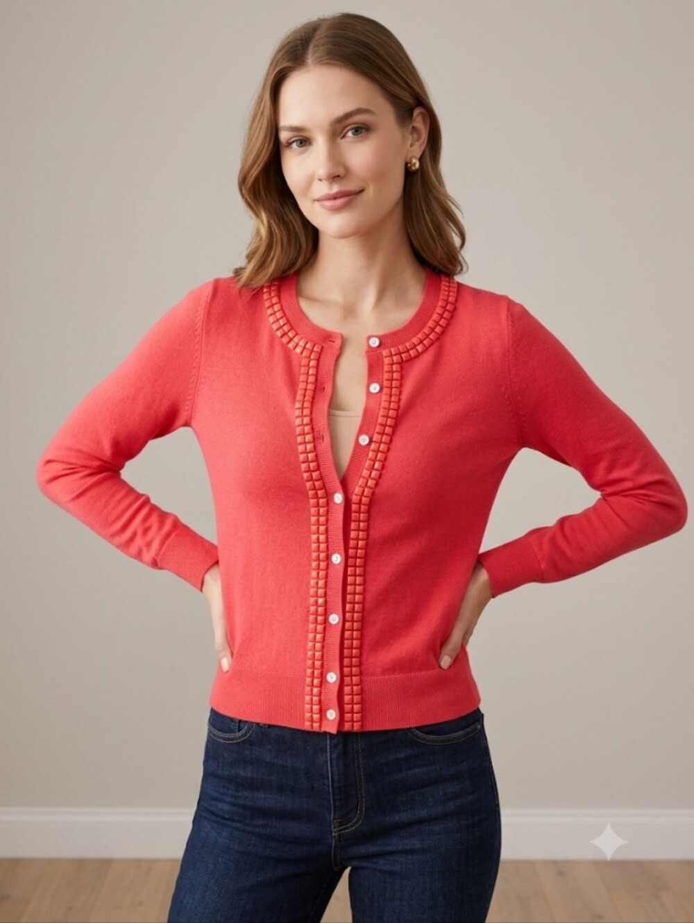 Banana Republic Coral Embellished Button Down Women's Cardigan Sweater Sz Small